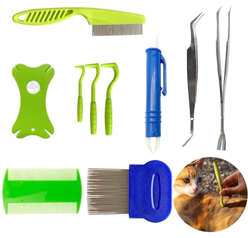 DALAETUS 10stück Zeckenzange Set, Profi Zeckenzange Mensch für Pet Reißen Fleck Entferner Kamm, Flohkamm Effektiv Gegen Flöhe & Läuse, Zeckenzange Mensch für Katzen und Hunde