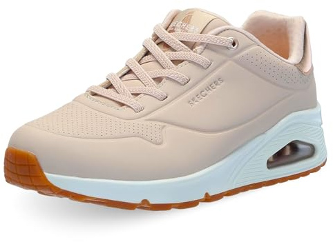 Skechers Women's Uno Shimmer Away Sneaker, Nude Durabuck/Rosegold Duraleather/Mesh Tri, 3 UK