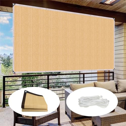 Filet Ombrage 2 x 7 m 90% Filet Anti Chaleur - Protection UV - Filet Brise Vent - Toile Ombrage pour Jardin de Balcon de Garage de Ferme, Beige