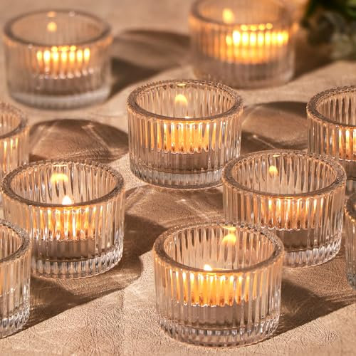 24 pcs Clear Tealight Candle Holders, Glass Votive Candle Holders for Table Centerpiece, Home Decor and Party Supplies
