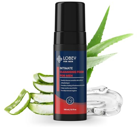 LOBEY Gel douche intime pour homme - Mousse lavante intime douce - Soin intime à l'aloe vera, au panthénol et au dermasooth - Contre les frottements, la transpiration et les odeurs - Cosmétique