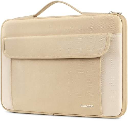 DOMISO Housse Ordinateur 15,6 Pouces avec Poignée Rétractable - Étui Résistant à l'Eau Pochette pour MacBook Pro/Air, HP ENVY 15, Dell XPS 15, Ordinateurs Portable 15-15,6 Pouces (Beige)