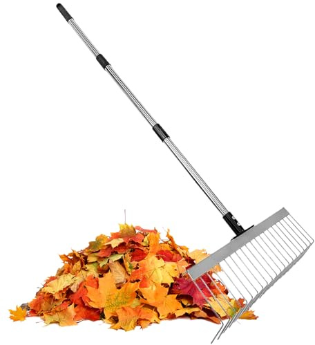 Garden Rake - Heavy Duty Loosening Rake | Adjustable Carbon Steel Garden Leaf Rakes for Aerating, Cutting, and Cleaning with Adjustable Long Handle