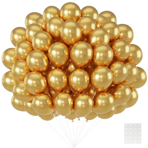 QIFU Gold Balloons 100 Pack - 5 Inch Strong Thicken Metallic Gold Birthday Balloon Round Helium Balloons for Kids Birthday Golden Party Decorations New Years Eve 2026 Engagement Anniversary Wedding