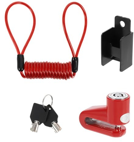 Alipis Candado Disco Freno Rojo con Cable Recordatorio Antirrobo para Moto Bicicleta Resistente y Duradero Incluye Cable Aviso para Seguridad Diaria