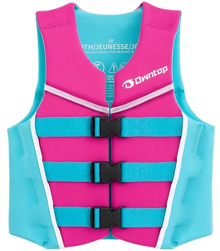 Owntop Gilet da Nuoto Junior, Aiuto al Galleggiamento in Neoprene per Ragazzi e Bambini con Tre Cinghie di Sicurezza Regolabili, Gilet Galleggiante Leggero per Kayak, Nuoto, Barca e Paddle (Rosa,M)