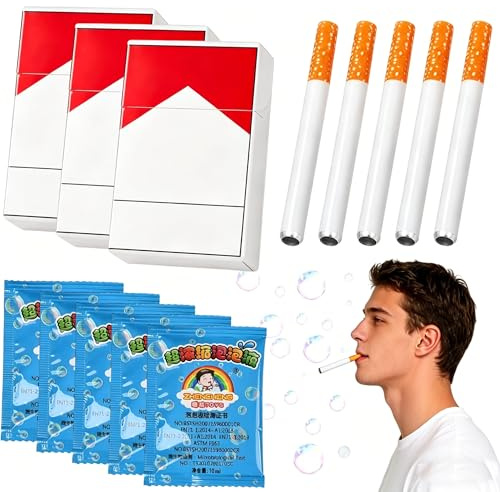 KOQAIIZ Set de 13 Piezas de Cigarros de Burbujas, Máquina Manual de Pompas de Jabón con 3 Cajas, 5 Varitas y 5 Recargas, Juguete Antiestrés Creativo para Adultos y Fiestas