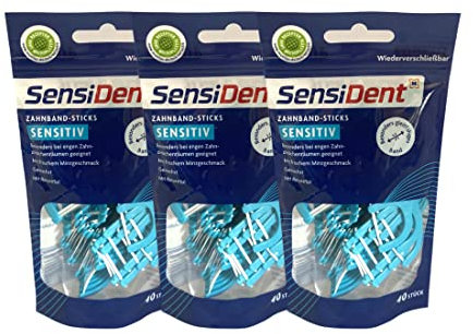 SensiDent - 3 bacchette per filo interdentale, con custodia da viaggio, 30 pezzi