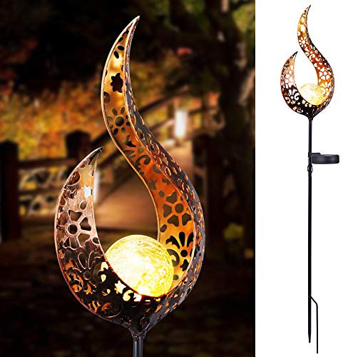 ALLOMN Lampada Solare da Giardino, All'aperto Luce Solare Lampada da Giardino IP65 Impermeabile Verso il sentiero Garden Lampade da Giardino Bicchiere Design a Forma di Fiamma (Fiamma Vuota, 2 PCS)