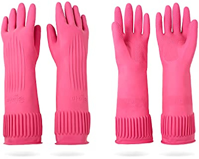 Dabogosa Mamison - 2 pares de guantes de goma reutilizables impermeables para limpieza de lavavajillas para el hogar, guantes de cocina antideslizantes (medianos)