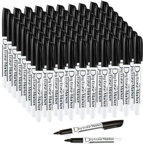 Volcanics Black Dry Erase Markers, Fine Tip, Low Odor, 80 Pack