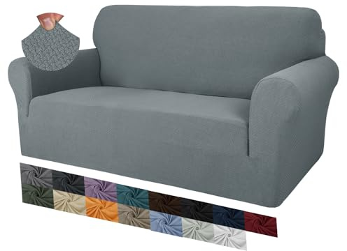 MAXIJIN Funda Creativa Jacquard para Sofá de 2 Plazas, Super Elástica Antideslizante para Sillón, Amigable con Mascotas, Protector Elástico de Muebles (2 Plazas, Gris Claro)