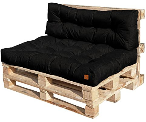 Bielik Palettenkissen 120 x 80 2-teiliges Set für Palettenmöbel| Wasserdicht Europaletten Polster Made in EU | Palettensofa gesteppt komplett Schwarz