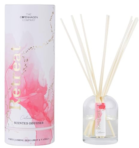 Luxury Reed Diffusers for Home | Aromatherapy Scented | 10 Natural Rattan Reeds | 10 Weeks Long Lasting Fragrance | The Copenhagen Company - White Jasmin, Bergamot & Vanilla (100ml)