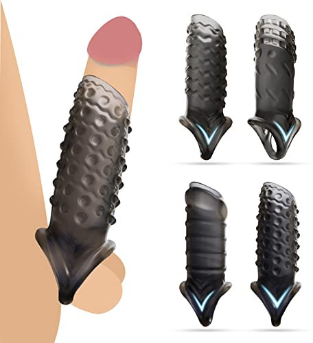 BDSMYEE Gaine Pénis 4 Pièces pour Homme, Gaine Pénis Agrandissement du Pénis Éjaculation Retardée Massage Vaginal Sextoys pour Couples