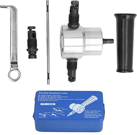 Perceuse électrique Plaque Cutter, Double Tête Grignoteuse Tôle, Ajustement Haute Dureté Multifonctionnel Perceuse Accessoire Métal Grignoteuse Outil Kit, DIY Métal Perceuse Attachement pour Couper Le