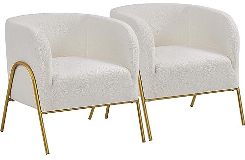 Yaheetech Loungesessel 2er Set Polstersessel mit Fassrückenlehne Clubsessel mit V-förmigen Metallbeinen Stilvoller Sessel aus Bouclé-Gewebe Fernsehsessel