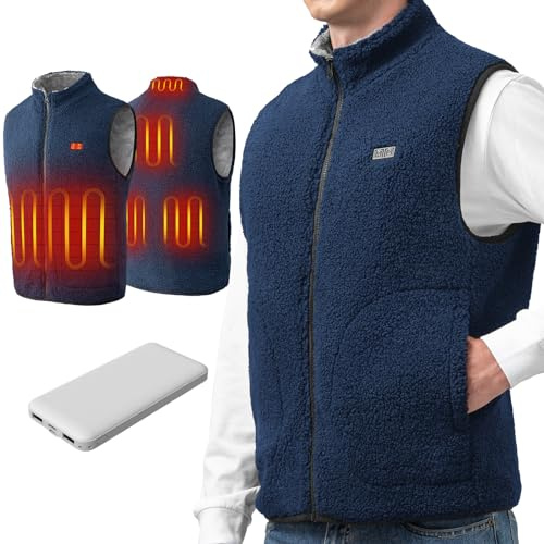 LABCOOL Heated Gilet Men Women - Heated Vest with Dual-Comfort Fleece - USB Powered 6-Zone Heating & 3 Heat Settings - 10000mAh Power Bank - Machine Washable - Ideal for Outdoor