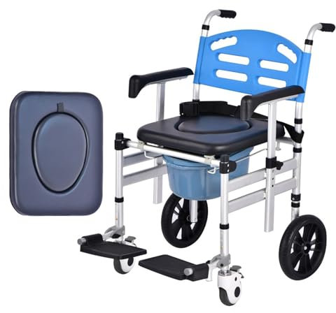 YAXRO Portatile Pieghevole Sedia da Toilette con Ruote,Sedia da Toilette Mobile per La Casa Regolabile in Altezza,Sedie A Rotelle da Bagno per Disabili Anziani C