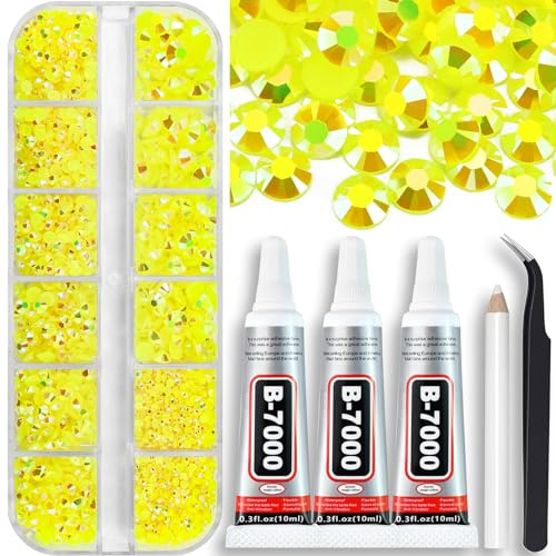 Towenm B7000 Jewelry Adhesive Glue with Rhinestones for Crafts, 4000PCS Flatback Rhinestones Gems with Clear Glue for Clothing Fabric Shoes Bedazzling