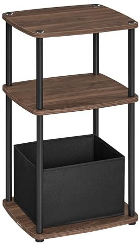 SONGMICS HOME Mesa Auxiliar, Mesita de Noche, 3 Estantes, Cesta de Tela, para Dormitorio, Sala de Estar, Marco de Acero, 30 x 34 x 58 cm, Estilo Industrial, Nogal Ébano LET286K01