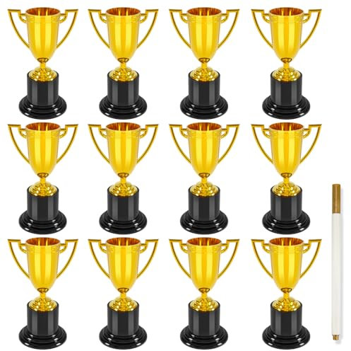 COJOSQC 4 inch mini trophies, Trophies for kindergarten graduation, bowling tournaments, basketball games, kids soccer awards, Must have football party favors, plastic trophy. (12)