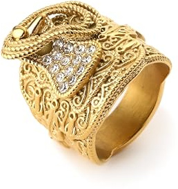 Bling King London Gold Saddle Ring with Clear CZ Stone for Women, UK Size V