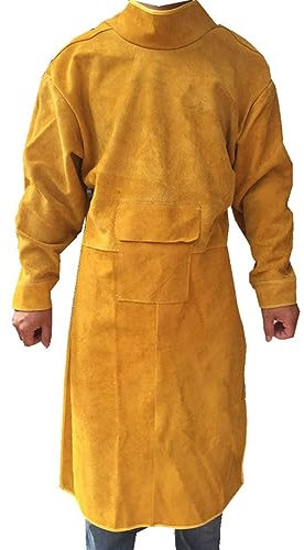 Delantal de Trabajo de Soldadura de Cuero Ignífugo con Cuello Alto y Mangas Largas para Soldar Ropa Protectora, Cuero Sintético, Adecuado para Todo Tipo de Cuerpo (92 cm/36,2
