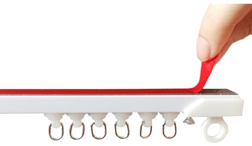 HZEPDVT Rail De Rideau De Porte avec Roue Suspendue, Rail Coulissant Silencieux, sans Poinçon, Monté sur Le Dessus, Adhésif Latéral, Piste Auto-adhésive Blanche(140cm(55.1in))