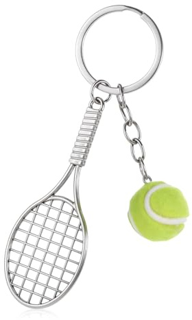 JIYIN Porte-clés Mini mignon en métal, raquette de tennis, cadeau parfait pour homme et femme, Argenté, vert