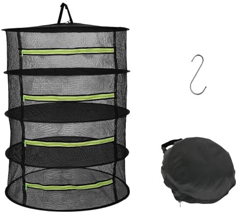 Rejilla para Secado de Hierbas,Secador de Hierbas Colgante de 4 Capas, con Ganchos y Cremalleras, Red de Secado de Malla para Plantas, Hierbas, Especias, Verduras y Carne