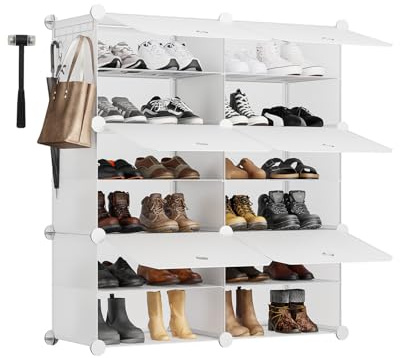 Sekey Schuhschrank 6 Fächer aus PP – Selbstaufbau mit Hammer – Großes Schuhregal für Familie (84x31x92cm) - Platz für 24 Paar, Schuhständer Weiss