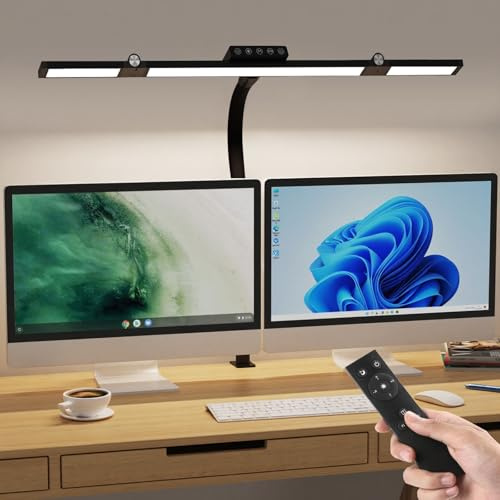 HMAKGG Lámpara de Escritorio con Abrazadera, 3 Cabeza Flexo LED Escritorio Dimmable con Remoto y Táctil, 5 Modos de Luz y 5 Niveles, 24W 70CM Lámpara Mesa Potente para Oficina, Estudiar, Trabajo