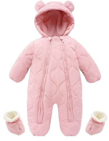Happy Cherry – babyoverall, vinter med åkpåse, pojke, flicka, snödräkter med huva, varm, barn, sparkdräkt, långa ärmar, småbarn, overall, vinterkläder med dragkedjor – 3–18 månader, ROSA, 6-9 månader