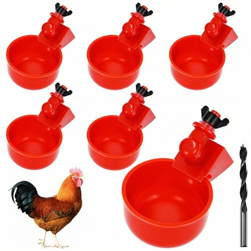 QWORK® 6 Unidades Bebedero Gallinas Automático con Taladro, Comedero Gallinas Dispensador de Agua para Pájaro Codorniz Paloma Pollo Gallina