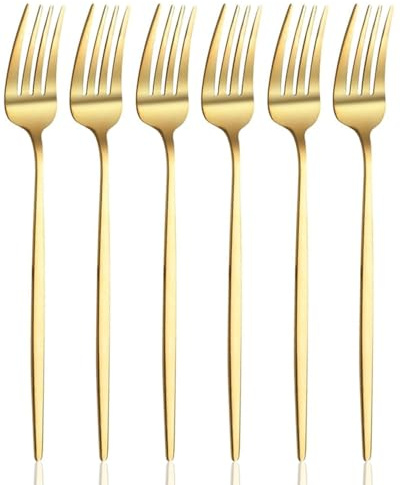 FUGLUS 6 Aièces Fourchettes à Dessert/Fourchettes à Gâteau, Fourchettes de 21.7cm, Fourchettes en Acier Inoxydable, Lavables au Lave-vaisselle, Fourchettes Polies Miroir, Pour la Maison, la l'hôtel