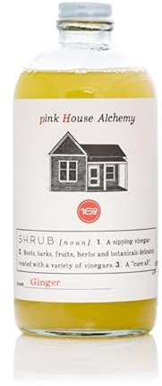 Pink House Alchemy Ginger Shrub - 16 Ounce Handcrafted All-Natural Mixer Acidulated Syrup for Cocktails, Sodas, Waters and Mocktails using Fresh Vinegar, Botanicals and Fruits