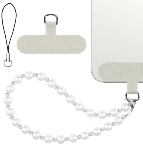 APXEL Catena Per Cellulare Perle, Anti-Smarrimento Ciondolo Portachiavi, Collana Universale Per Cellulare Corta, Cordino Per Telefono, Cordino Per Perline(Argento)