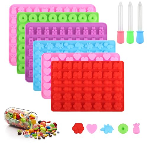 6 Pz Stampi in Silicone per Orsetti Gommosi, Stampi Cioccolatini per Caramelle Gommose, Stampo Cioccolatini per cubetti di ghiaccio fai da te, cioccolato, dolci, torte, fondente, con 3 contagocce