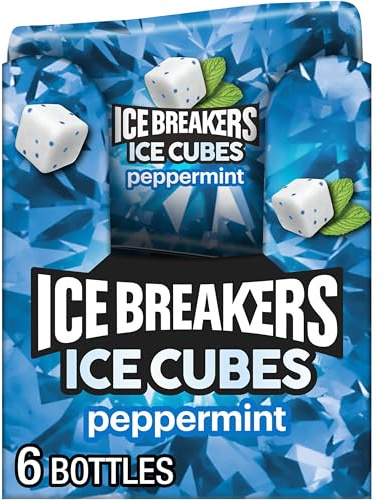 ICE BREAKERS Ice Cubes Peppermint Flavored Sugar Free Chewing Gum Bottles, 3.24 oz (6 Count, 40 Pieces)