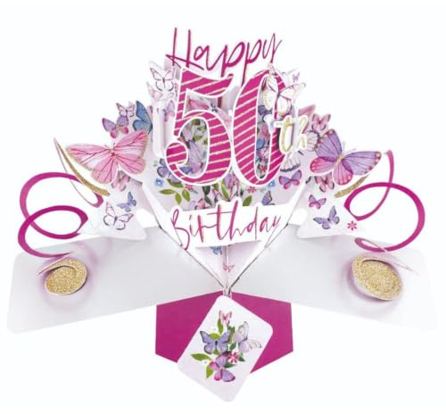 Tarjeta de felicitación emergente de feliz 50 cumpleaños original Second Nature 3D Pop Up Cards