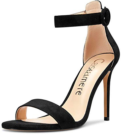 Castamere Escarpins Femme Bout Ouvert Sandales Bride Cheville Aiguille Talon 10CM Noir Suède Chaussures EU 39