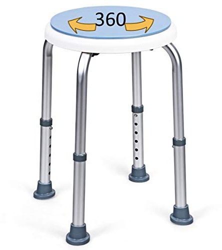 OrtoPrime Taburete Baño Redondo Giratorio Confort - Taburete Ducha Antideslizante Regulable en Altura - Sillas Ducha Mayores Fácil Acceso y Transferencia - Montaje Sin Herramientas