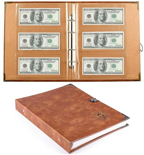 Ettonsun 120 Pockets Currency Banknote Collection Album Book Dollar Bill Holder Sleeves for Collectors Currency Paper Money Stamp Collecting Supplies