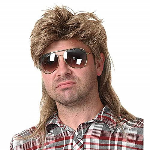 Beweig Perücke Männer Hellbraun Vokuhila 80er Mullet Perücke Herren Lang Synthetische Haare Perücke Cosplay Halloween Kostüm Party