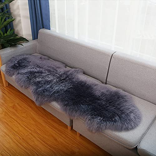 Altlue Tappeto Pecora Vera Pelle di Pecora Tappeto di Pelliccia Tappeti Lana Tappeto Peloso (Blu Grigio,70 * 200cm)