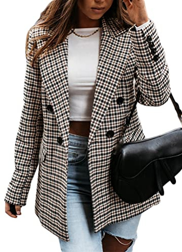 seiveini Femme Manteau Carreaux Blazer Revers Hiver Élégant Couleur Unie Boutons Veste Parka Outercoat avec Poche Cardigan Blouson Vintage Noir 1 XL