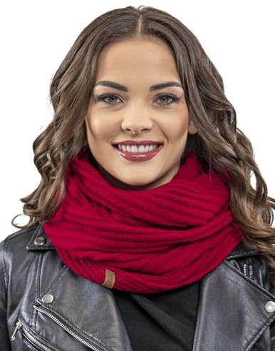 Vivisence Bufanda Redonda Invernal Para Mujeres 7017S, Hecho En La UE, Rojo,Talla Única