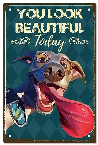 CREATCABIN Cartel de Chapa de Metal para Perro, Pintura Vintage, Cartel de Hierro Retro, Te Ves Hermoso Hoy, Mural para Colgar En la Pared, Decoración de Arte para Baño, Restaurante, Hogar 20x30 cm