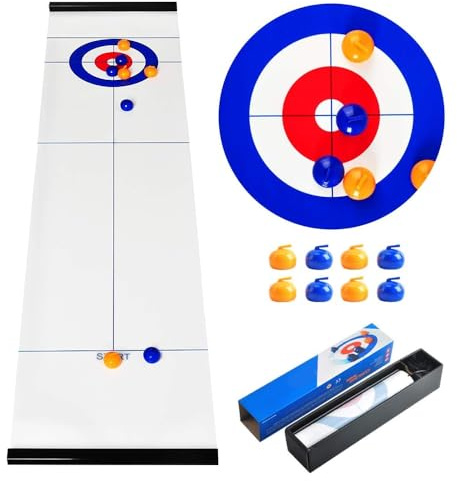 Lotvic Tabletop Curling Game, Family Games for All Members, Quick & Easy to Set-Up Curling Game, Compact Fun Family Games, Portable Tabletop Games for Adult Travel Home Party Office (Curling Game)